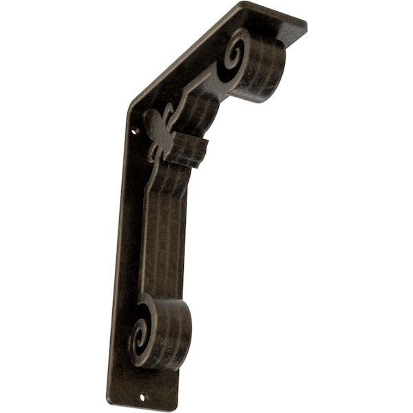Ekena Millwork Fleur De Lis Wrought Iron Bracket, (Triple center brace), Antiqued Pale Gold 2"W x 5 1/2"D x 8"H BKTM02X05X08TFLAPG - main